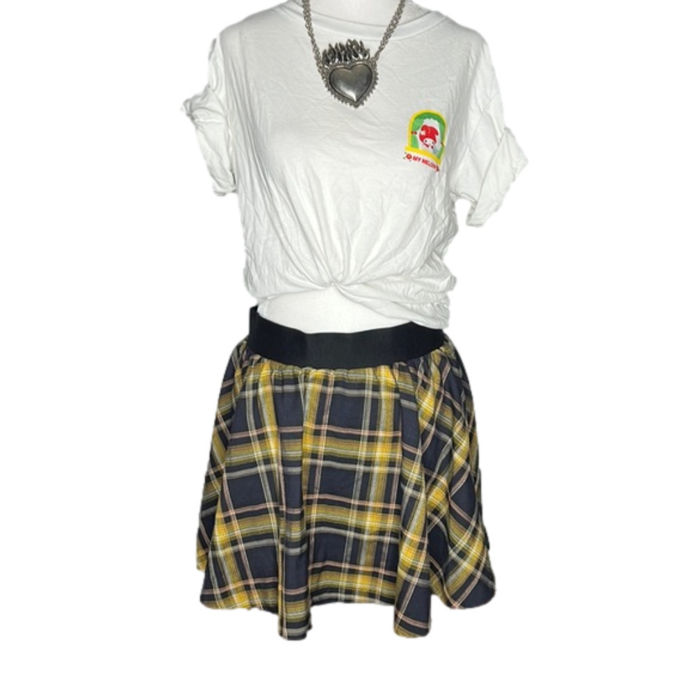 Alice & Olivia yellow  & black plaid mini skirt